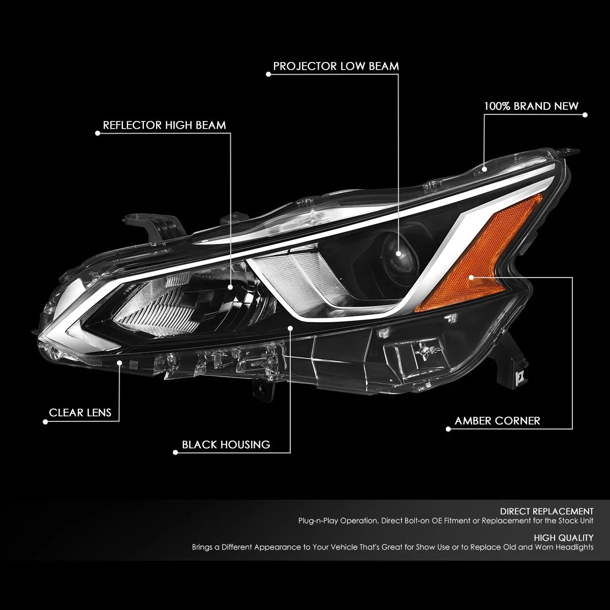 Left Driver Side Projector Headlight Assembly for Nissan Altima (2019–2022)