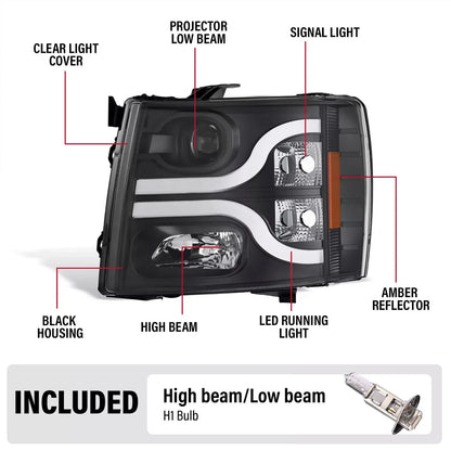 Projector Headlights LED DRL for 1500/2500HD/3500HD (2007-2013)