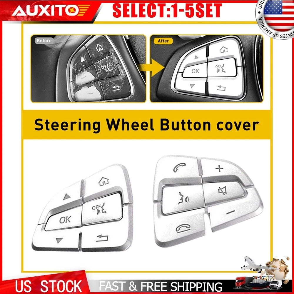 Steering Wheel Button Silver Trim for Mercedes Benz A B C Class GLC CLA (2012–2020)