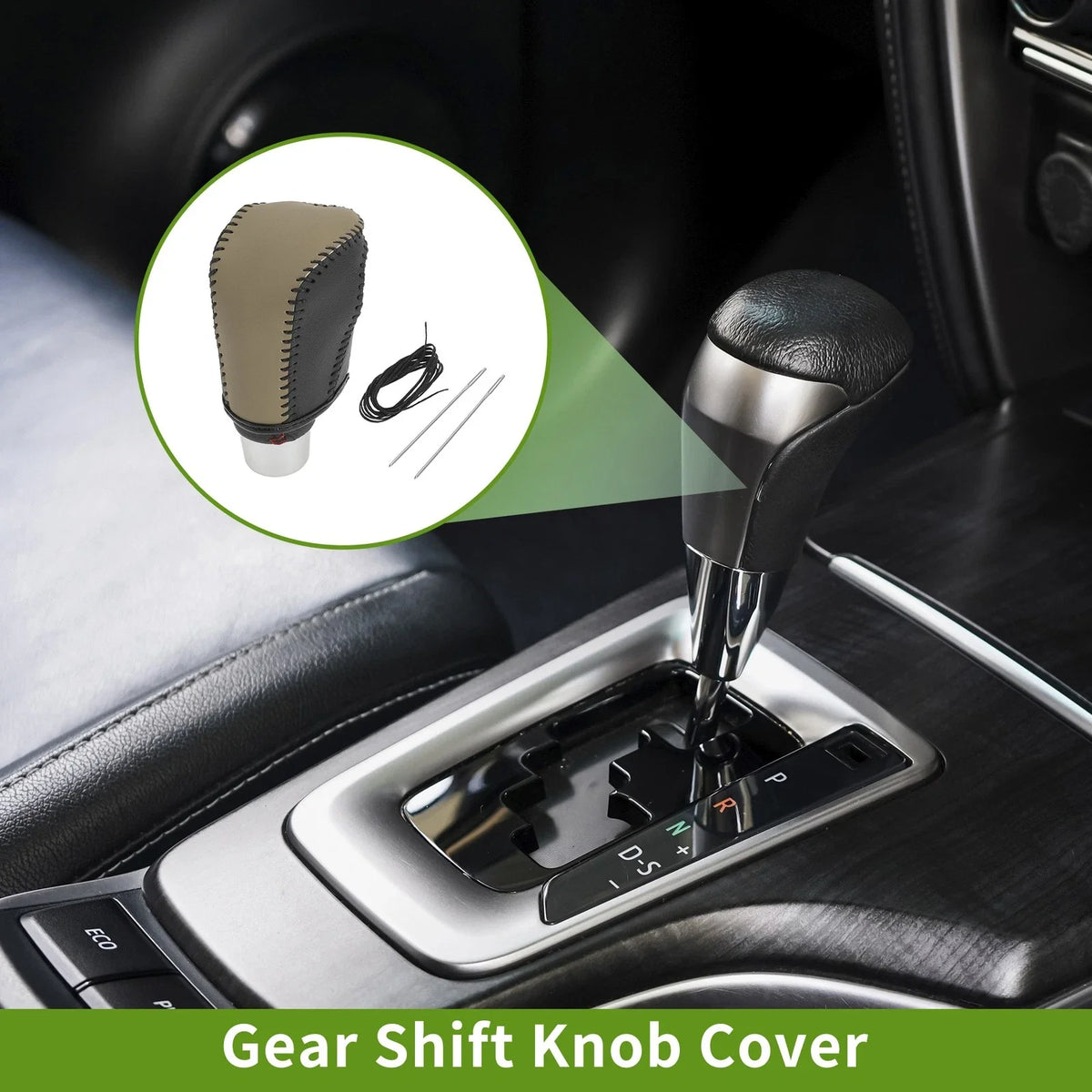 1 Pc Gear Shift Knob Cover for Honda Civic (2016–2021) Beige Black Faux Leather