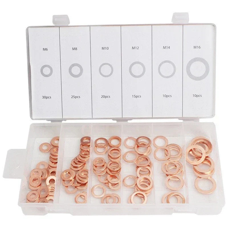 Flat Washer Seal Kit - Copper Gaskets, 110pcs