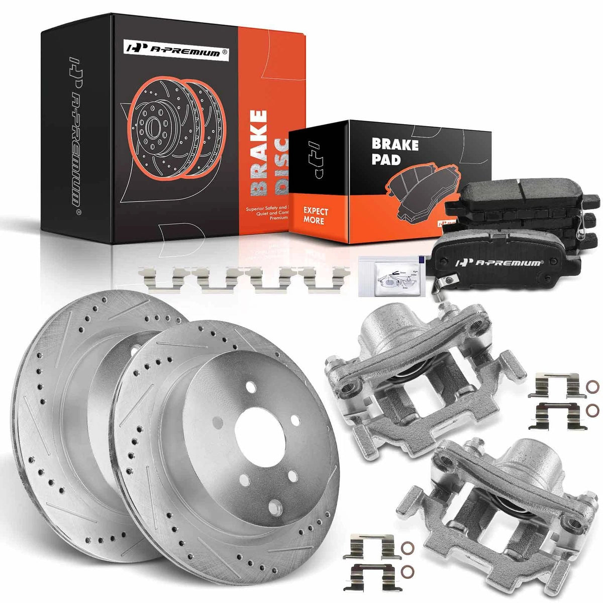 Set of 8 Rear Drilled Rotors and Pads for Nissan Murano Pathfinder