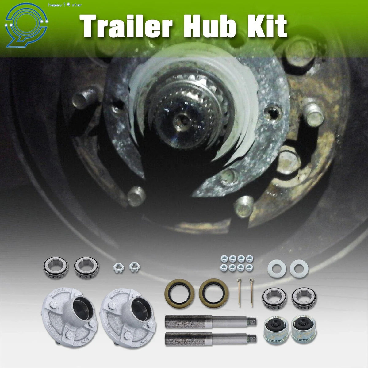 Set of 2 Trailer Axle Kits 4 on 4" Bolt Idler 1" Hub Round BT8 Spindle