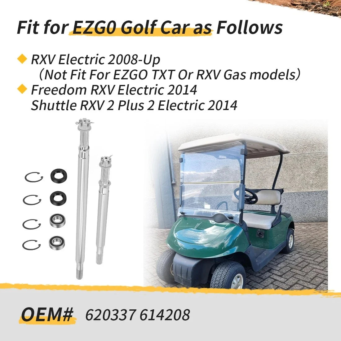 Electric Golf Cart Rear Axle Shaft Set for EZGO RXV (2008–Present)