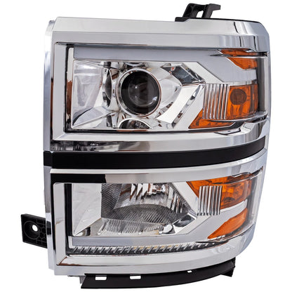 Projector Headlight Set for Chevrolet Silverado 1500 (2014–2015) Halogen Chrome