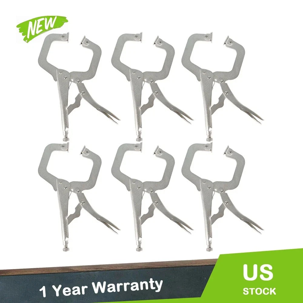 Set of 6 Adjustable C-Clamp Locking Pliers with Swivel Pads