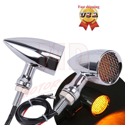 2X LED Chrome Turn Signal Indicators for Motorcycle (12V)