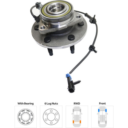 Front LH & RH Wheel Hubs with Bearing for RWD 1999-2004 Silverado 1500