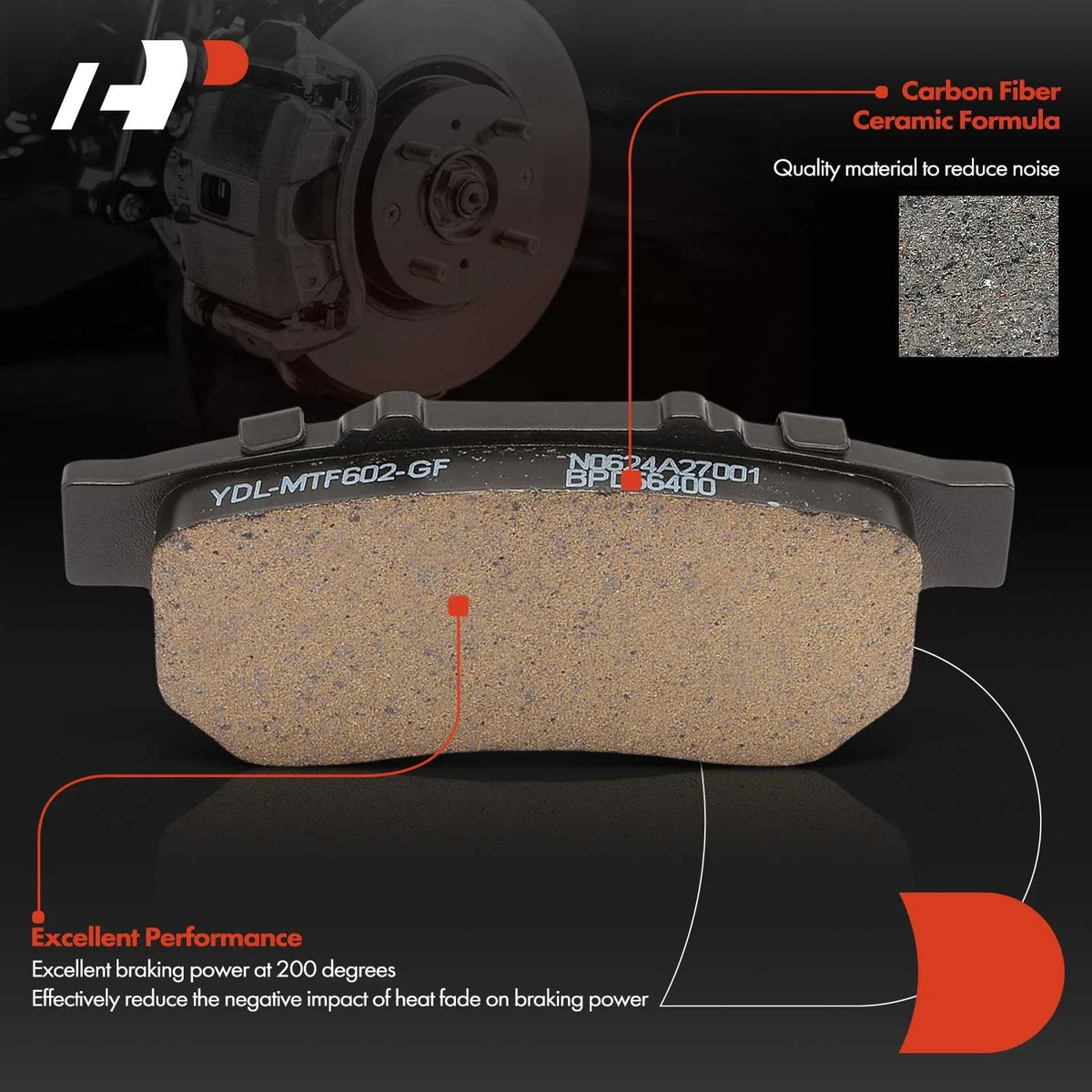 Ceramic Rear Brake Pads for Honda Civic 1992-1995, 1997-2001 - Set of 4