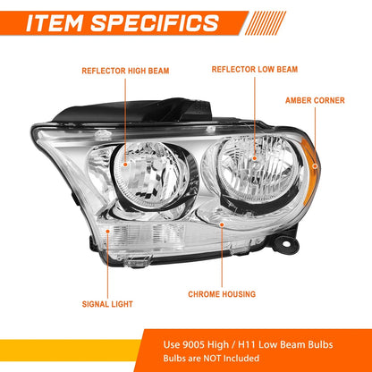 Headlight Assembly for Dodge Durango 2011-2013 - Chrome Replacement