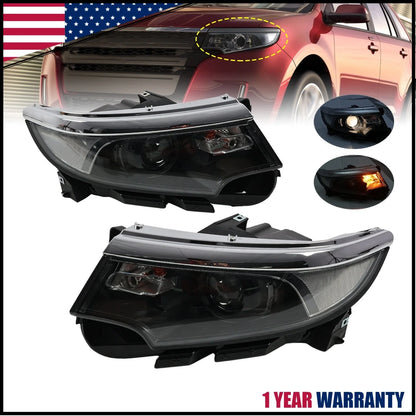 Halogen Headlight Pair - Black Finish for Ford Edge 2011-2014