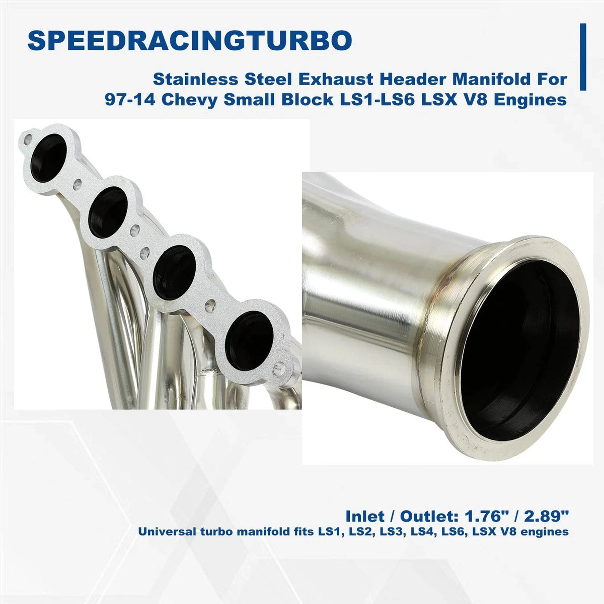 Exhaust Header for Chevy Small Block V8 LS1 LS2 LS3 LS6 LSX (1997–2014) 2pcs