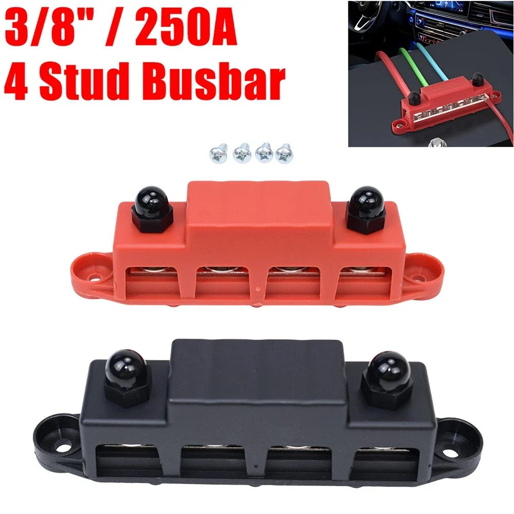 Power Distribution Terminal Block 3/8" 250A with 4 Studs - Red & Black