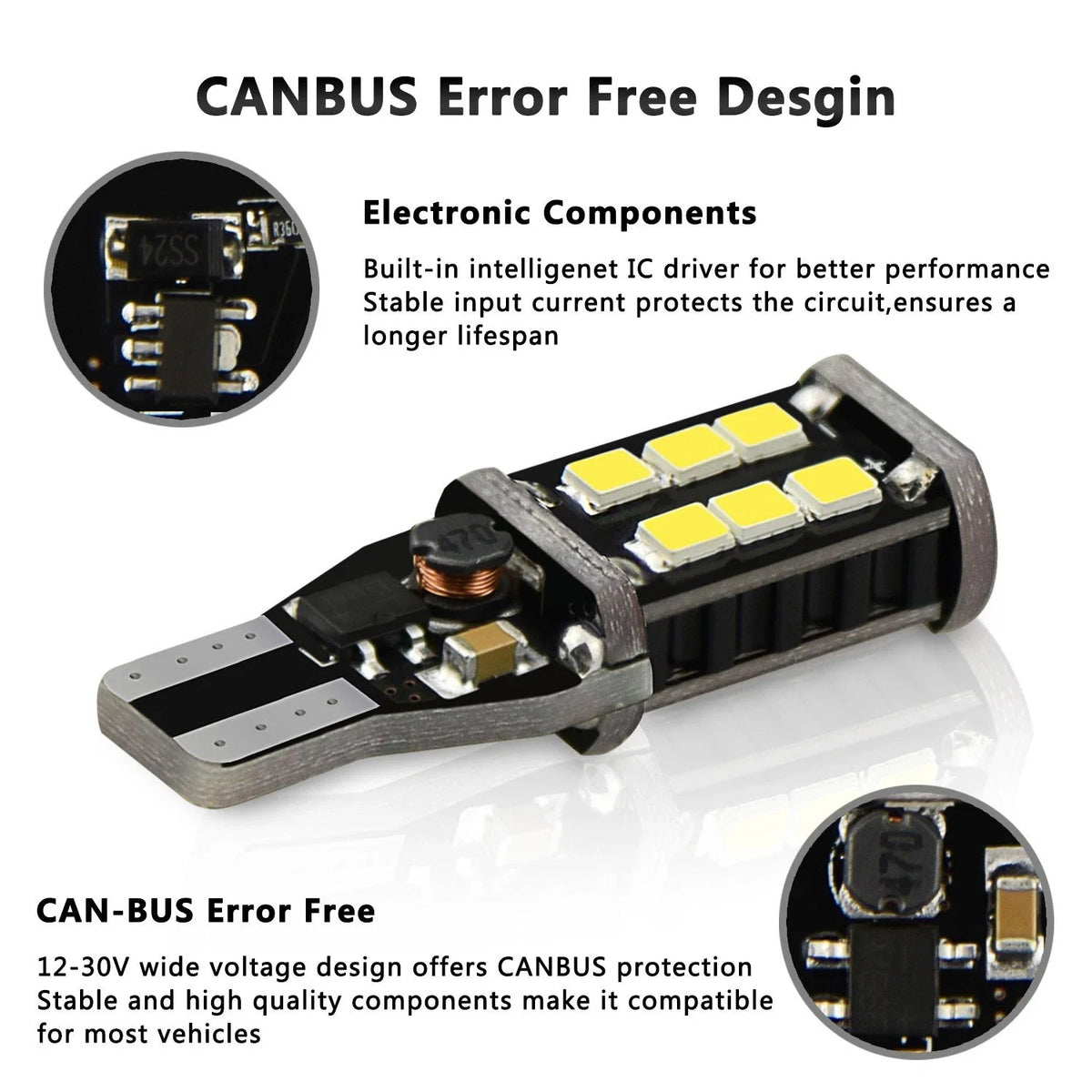 2X White LED Reverse Light Bulbs 921 T15 for