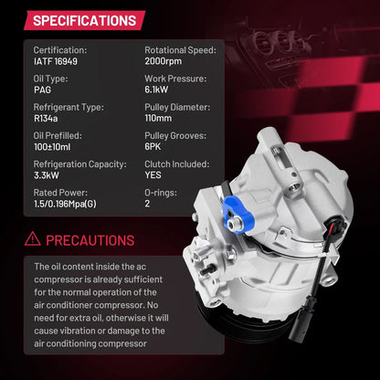 AC Compressor with Clutch CO 11237C for Audi A4 Quattro 2007