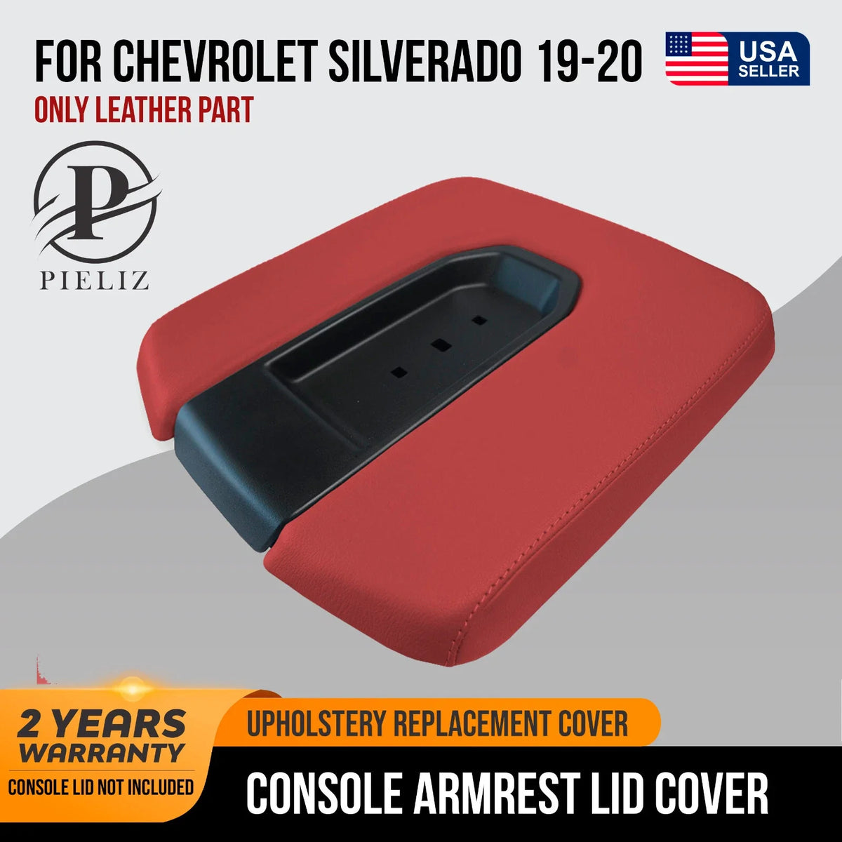 Leather Console Lid Bench Seat Cover for Chevrolet Silverado (2019–2020) Red