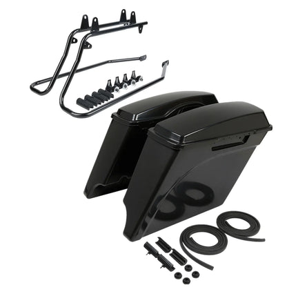 Hard Saddle Bags 5" & Conversion Bracket for Harley Softail 1984-2017