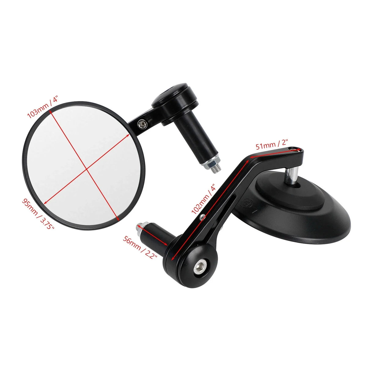 Set of 2 Custom Handlebar Mirrors for Motorcycle (4" Round, 7/8" Adaptors)