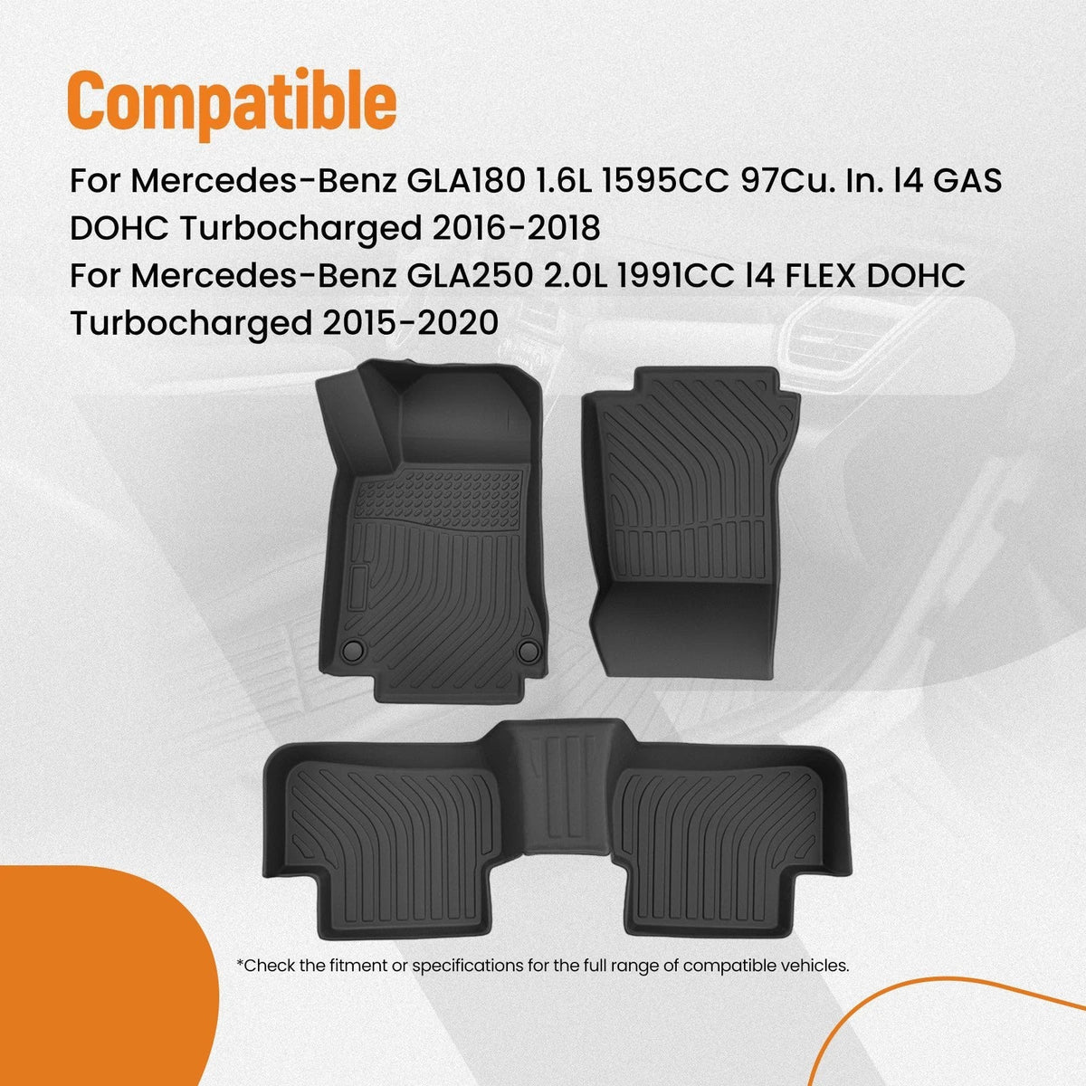 Set of 4 Black TPE Floor Mats for Mercedes-Benz CLA GLA (2014–2020)