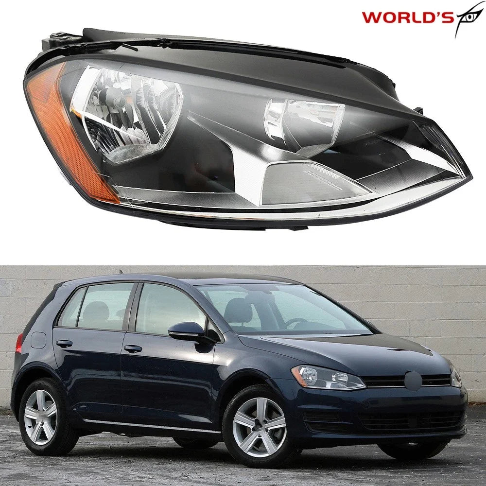 Right Headlight for Volkswagen Golf MK7 (2015–2017) Halogen Black Housing