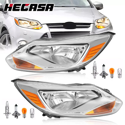 Headlight Assembly Set (Clear) for Ford Focus 2012-2014 L+R with Bulb