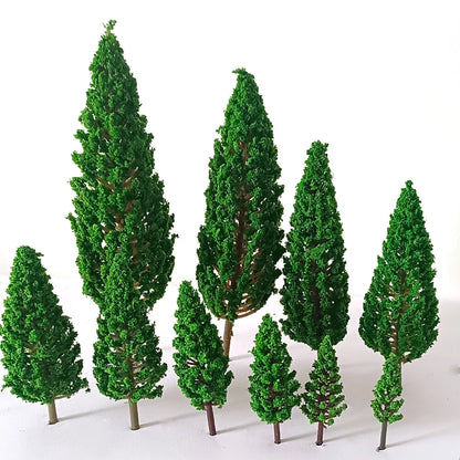 10pc Miniature Pine Trees for Model Railroad Scenery (Scale 1:50-1:400)