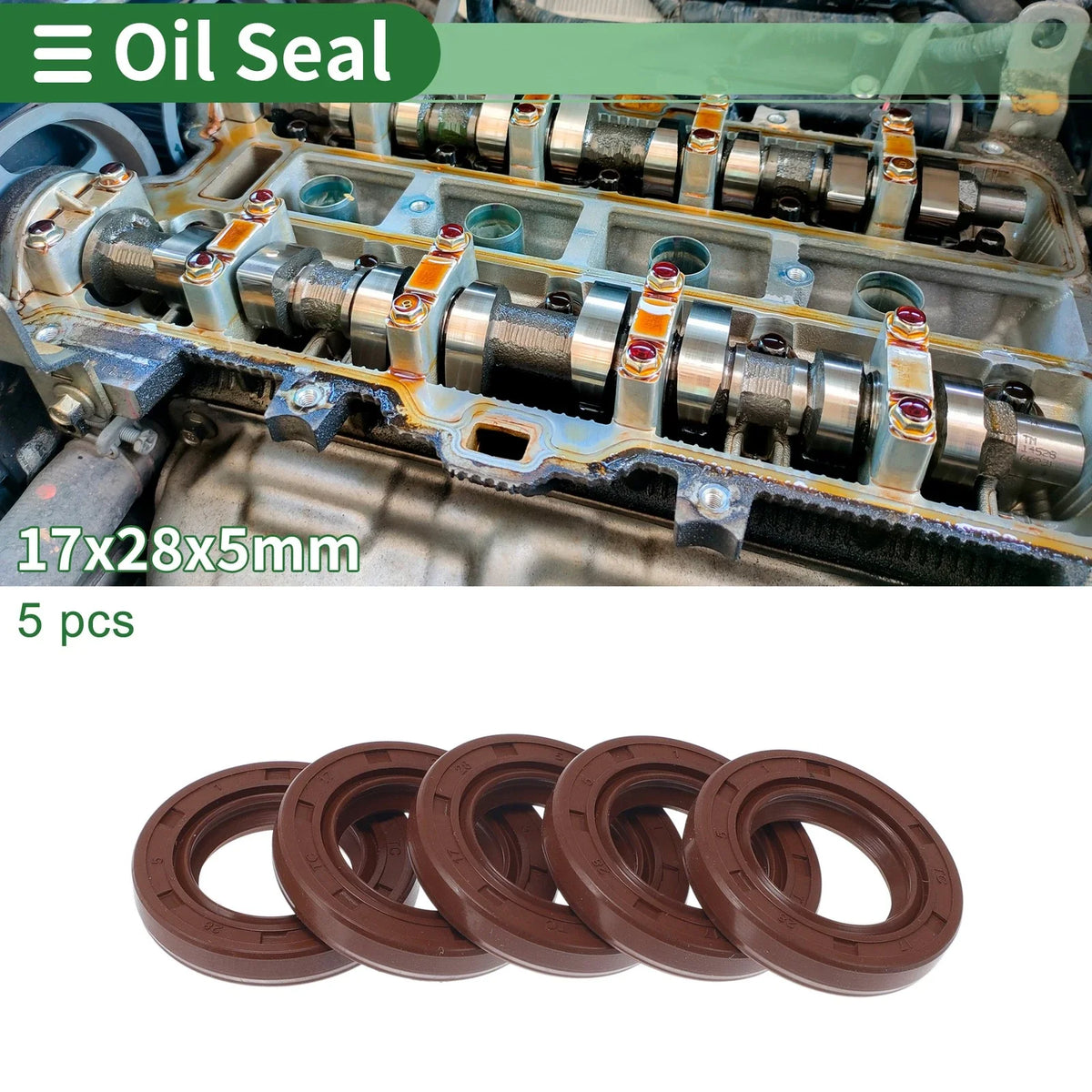 Set of 5 Oil Seal Rotary Shaft Seal FKM Rubber 17x28x5mm
