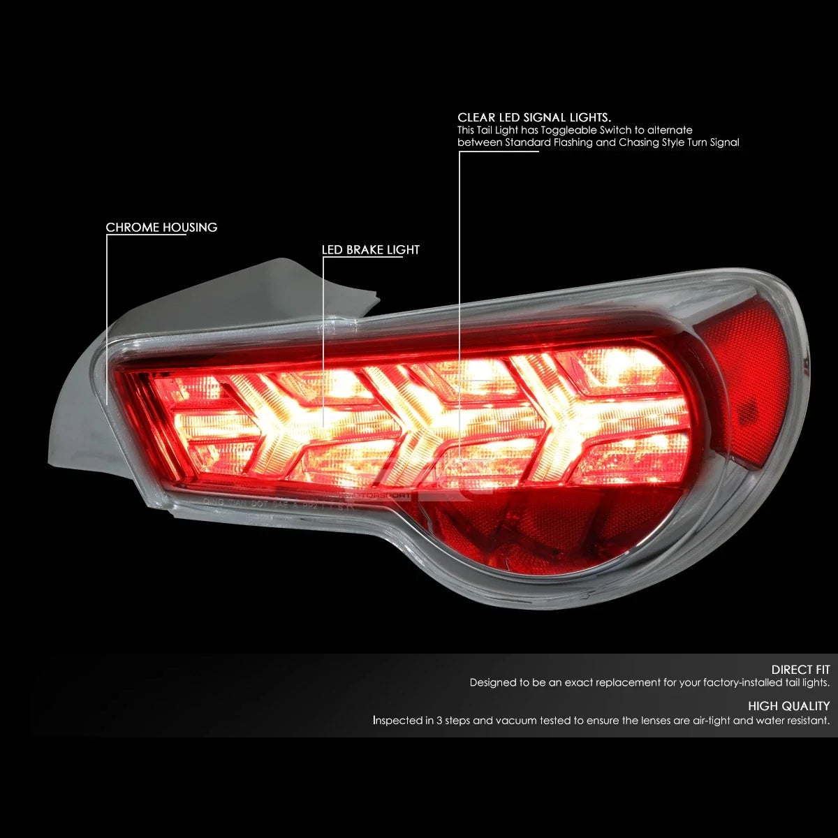 LED Sequential Arrow Tail Light for Scion FRS (2013–2017) - Clear Lens, Chrome