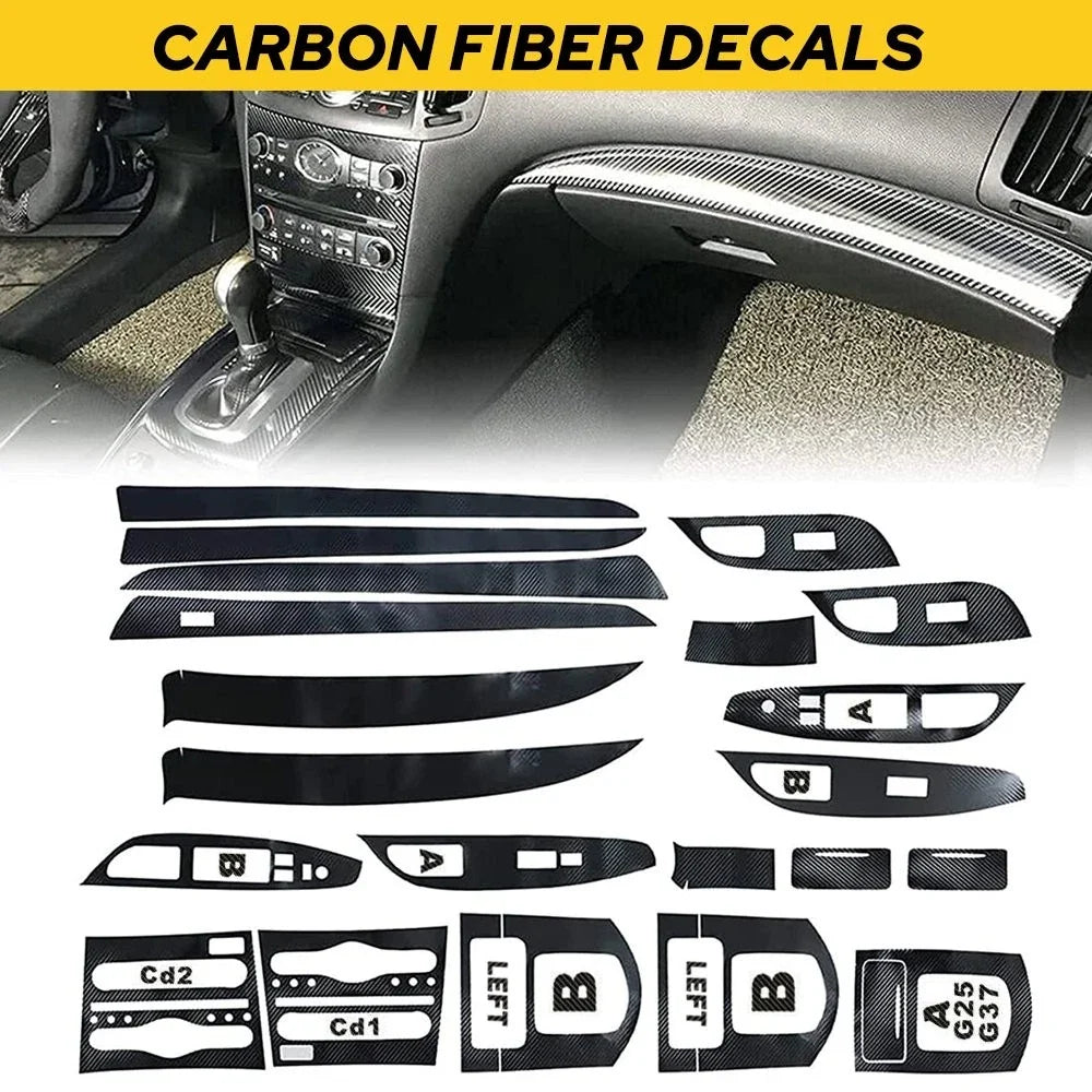 Carbon Fiber Pattern Interior Trim Decals for Infiniti G25 G37 (2010–2016)