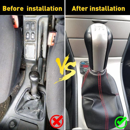 Universal Black Suede Manual Shift Boot Cover with Red Stitching
