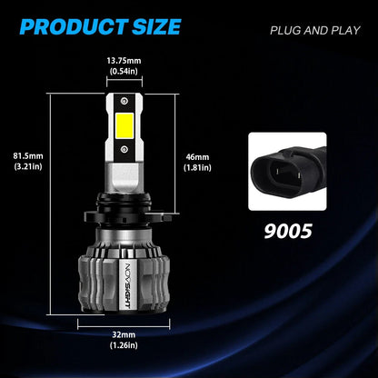 2X 9005 LED Headlight Bulbs for NOVSIGHT (300% Bright 6500K 15000LM 72W)
