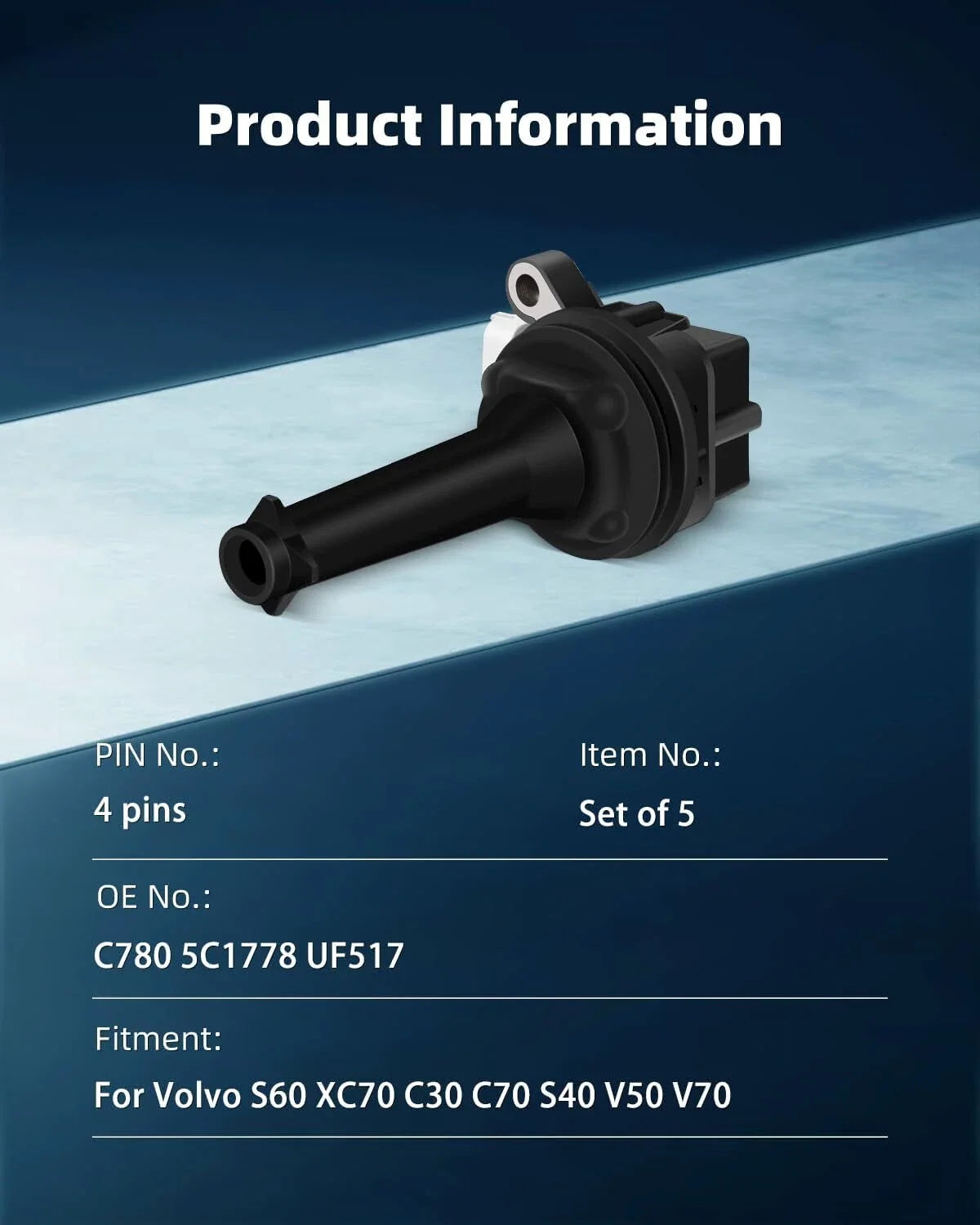 Ignition Coil Set UF517 - 5 Pack for Volvo S40 S60 V50 V70 C30 (2004-2016)