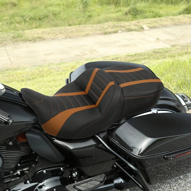 Driver Passenger Seat in Black/Orange for Harley Street Road Glide 2009–2023