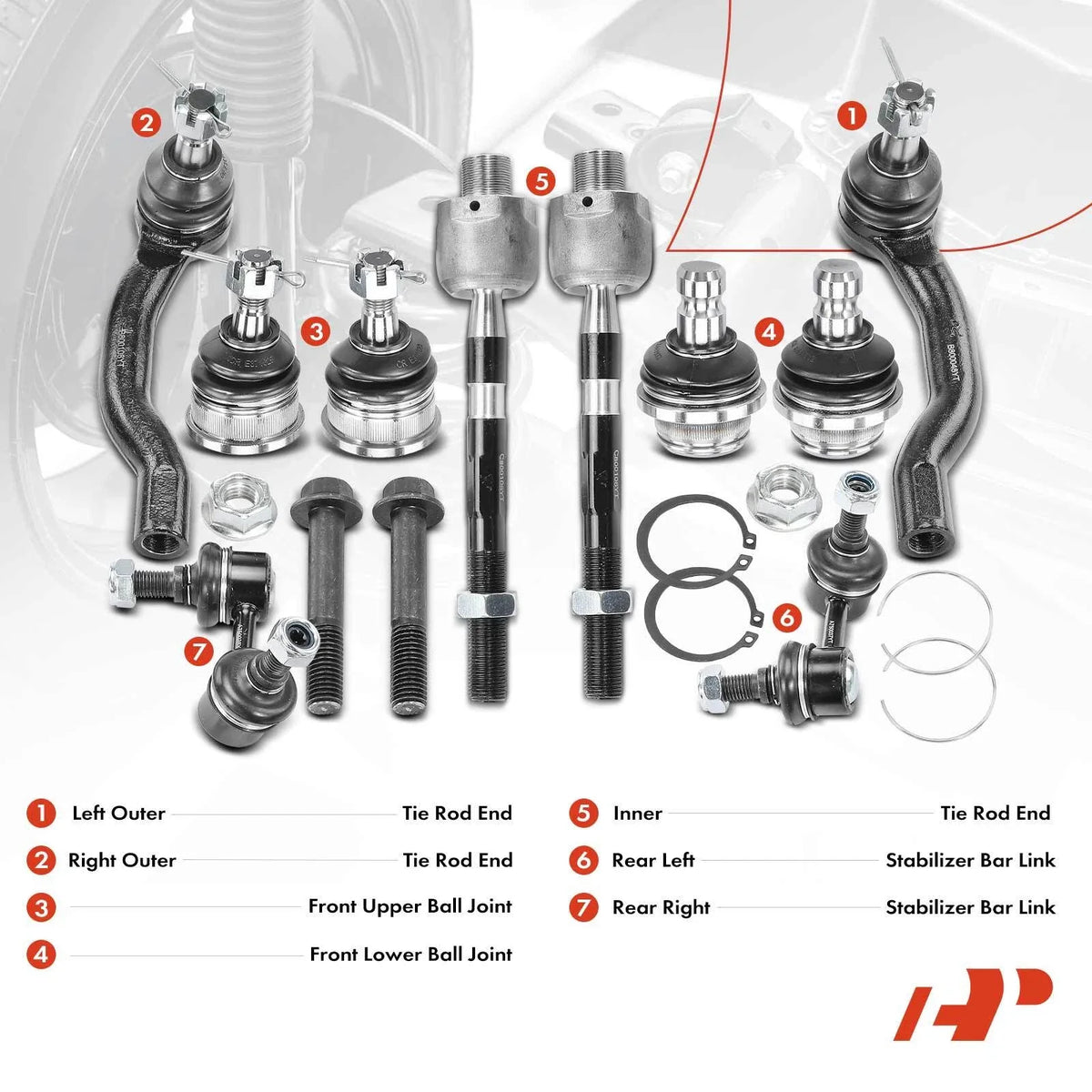 Front Ball Joints & Tie Rods - 10 Pack for Nissan Pathfinder 2005-2012