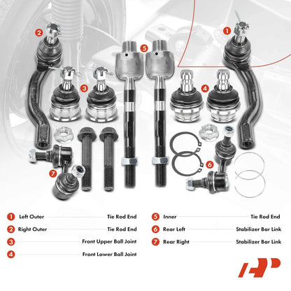 Front Ball Joints & Tie Rods - 10 Pack for Nissan Pathfinder 2005-2012