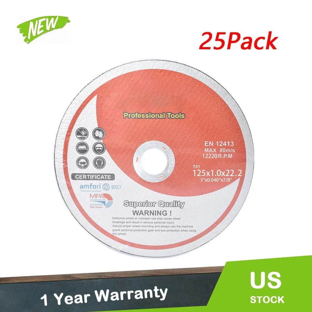 25 Pack Cutting Discs for Metal & Stainless Steel (5"x.040"x7/8")