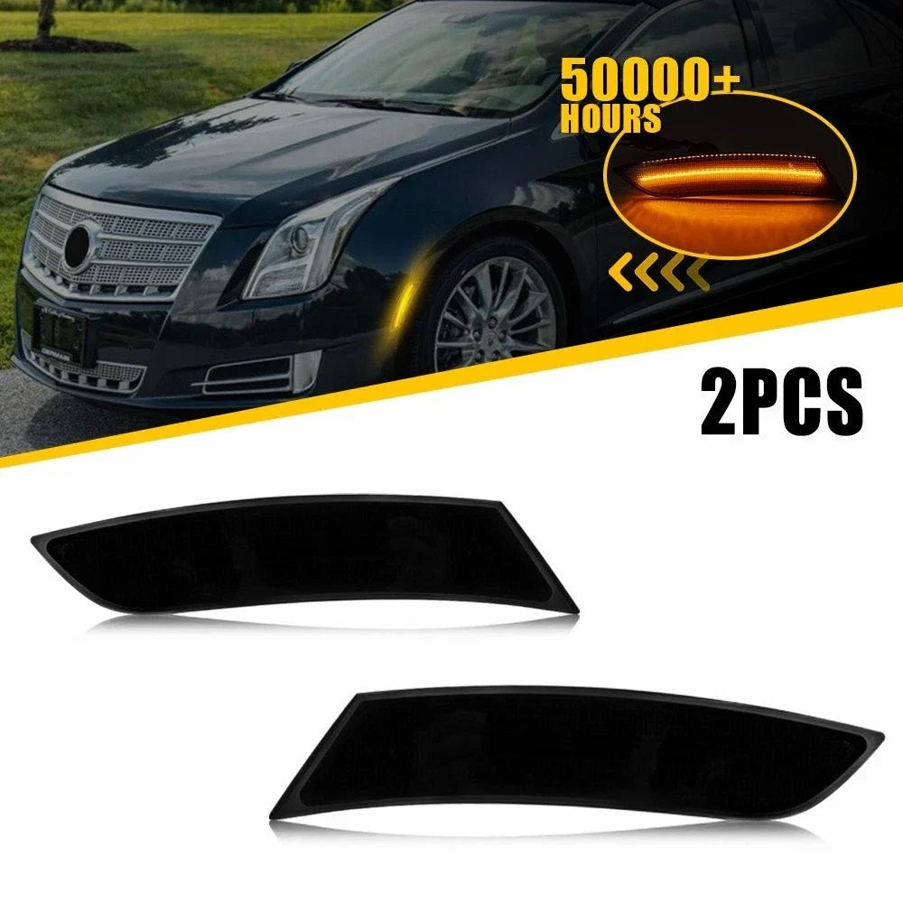 2X Smoked Amber LED Front Side Marker Lights for Cadillac XTS (2013–2017)
