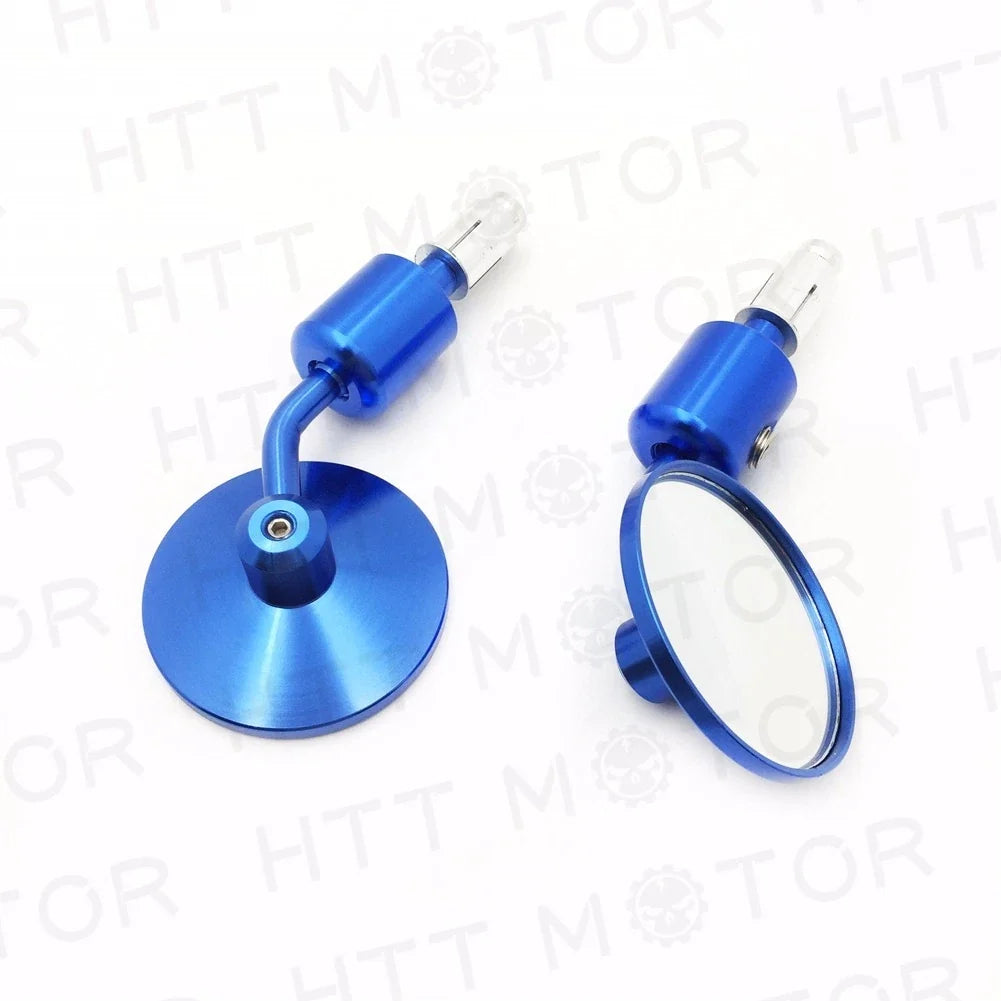 Rear View Handle Bar End Round Mirrors CNC Blue for Universal 1" 25mm
