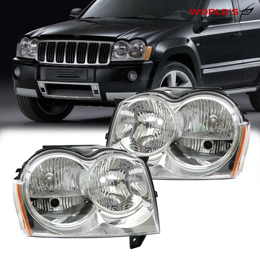 Set of 2 Halogen Headlights for Jeep Grand Cherokee (2005–2007)