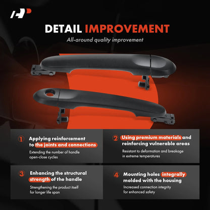 Black Front Door Handle Pair for Nissan Versa 2012-2019 - 2 Pieces