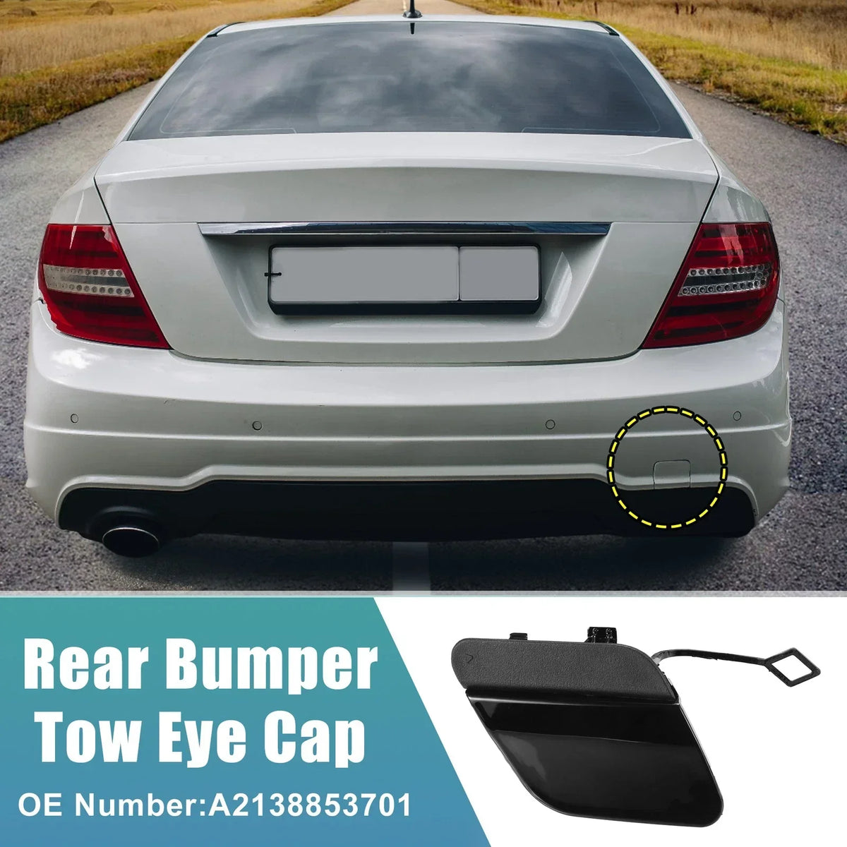 Tow Hook Cover for Rear Bumper - Glossy Black for Mercedes E-Class 2017-2023