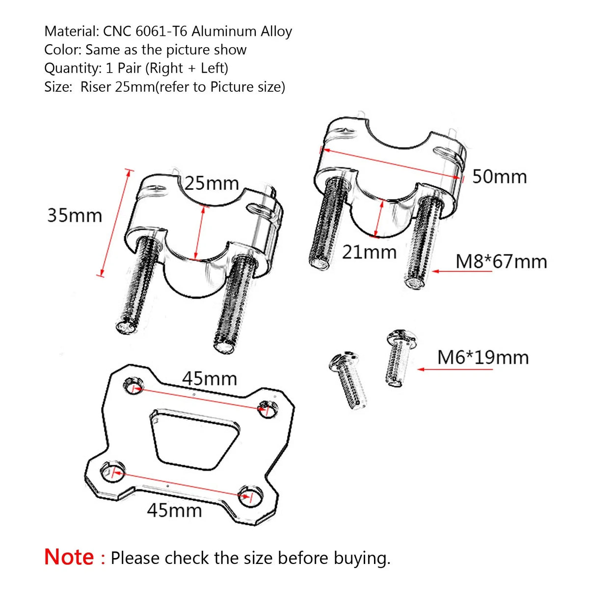 25mm Handlebar Risers for Yamaha Tracer 700 MT07 (2014–2018) Black