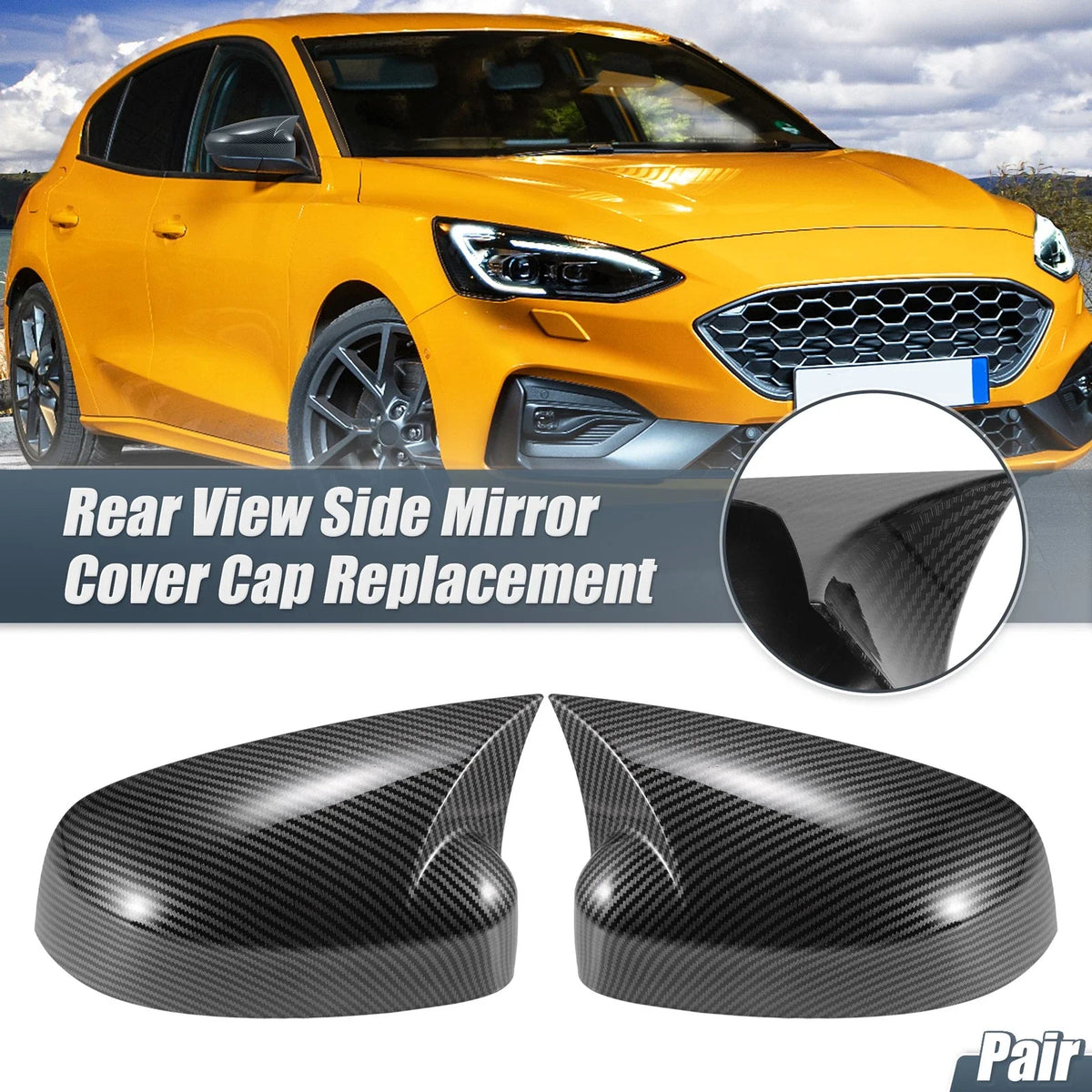 1 Pair Rearview Mirror Cover Overlay for Ford Focus RS ST (2016–2018)