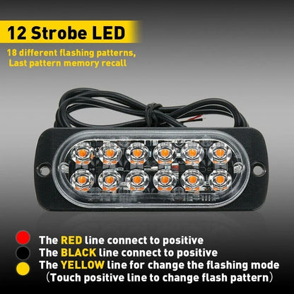 4X Amber 12 LED Beacon Warning Hazard Strobe Light for Trucks (EPY)