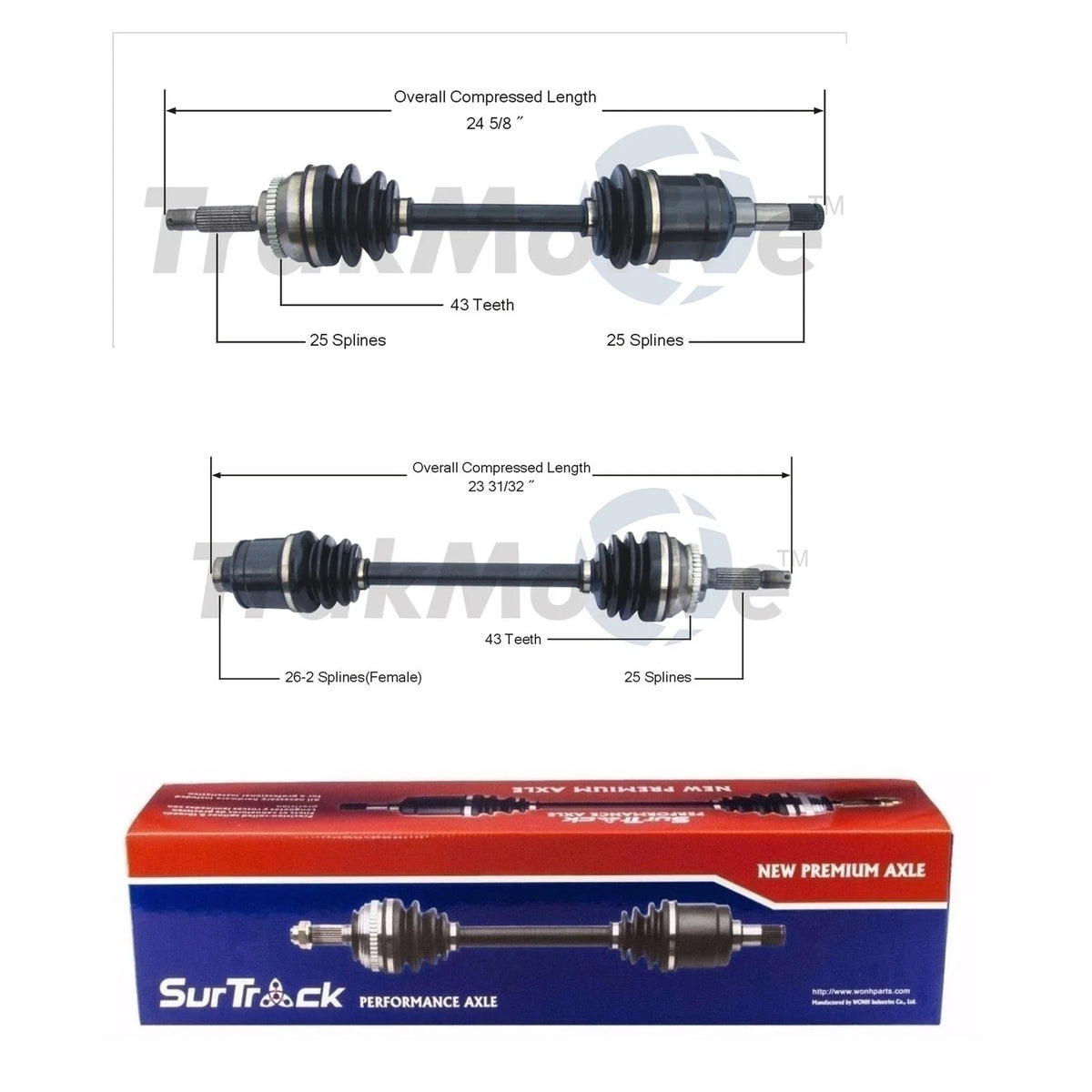 Set of 2 Front CV Axle Shafts for Dodge Avenger, Sebring (2007–2010)