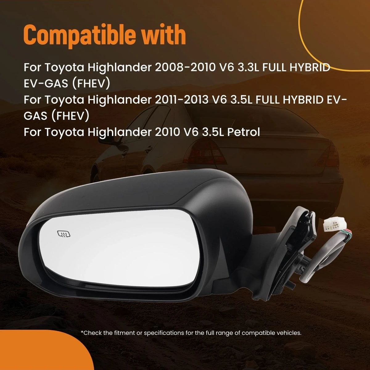 Heated Left Side Mirror for Toyota Highlander (2008–2013) TO1320251