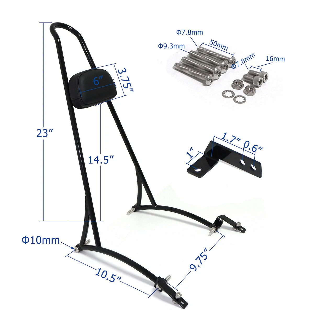 20" Black Passenger Backrest Sissy Bar for Harley Dyna FXD (2006–2017)