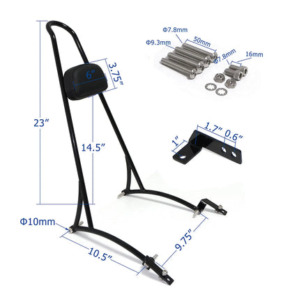 20" Black Passenger Backrest Sissy Bar for Harley Dyna FXD (2006–2017)