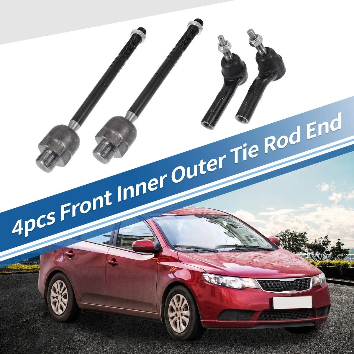 4pcs Front Inner/Outer Tie Rod Ends for 2000-2004 Dodge Dakota 4WD