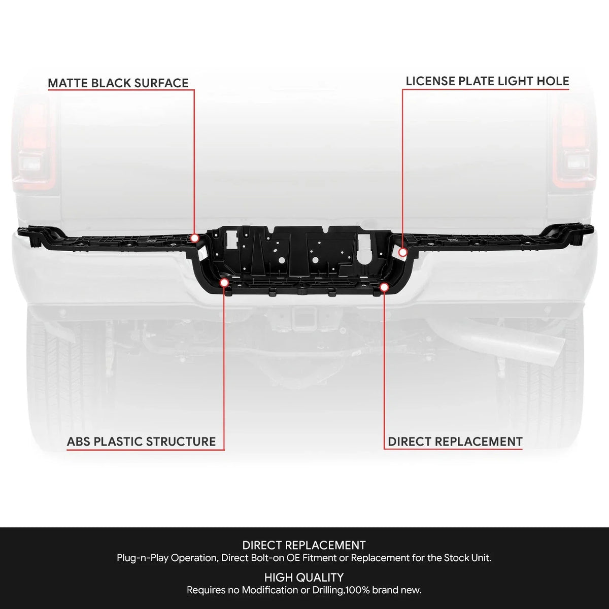 Rear Bumper Step Pad Shell for Ram 2500 3500 (2019–2026) Matte Black ABS